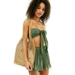 Summer Retro Green Two Piece Swimwear Set